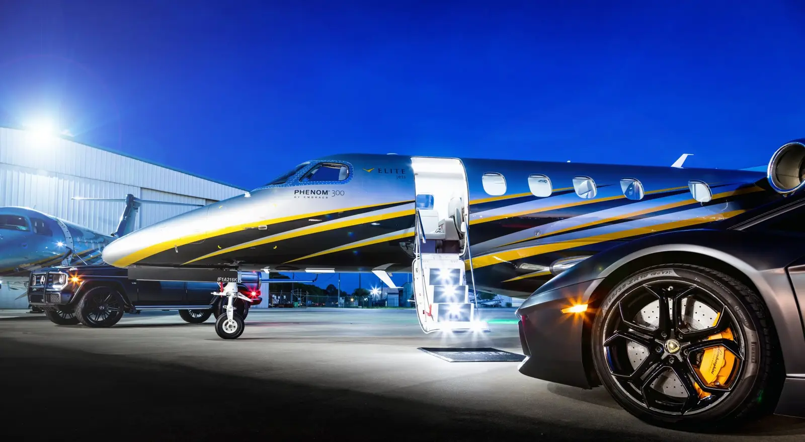 Embraer Phenom 300 N5A operated by Elite Jets Charter, LLC, exterior