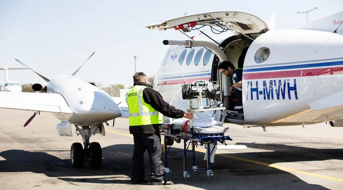 Beechcraft King Air 200 VH-MWH operated by Royal Flying Doctor Service, exterior