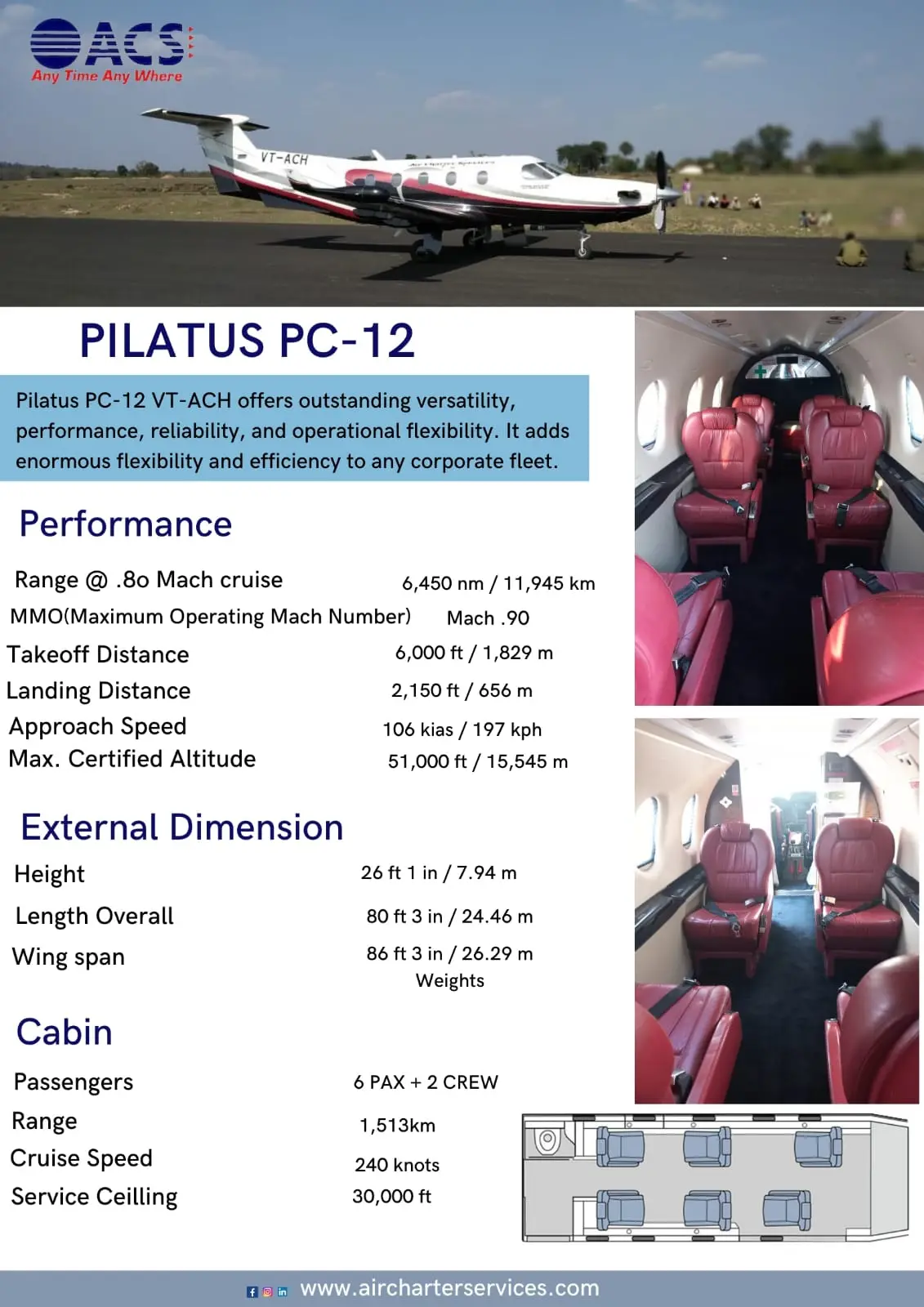 Pilatus PC-12/45 VT-ACH operated by Air Charter Services Pvt. Ltd. photo 6