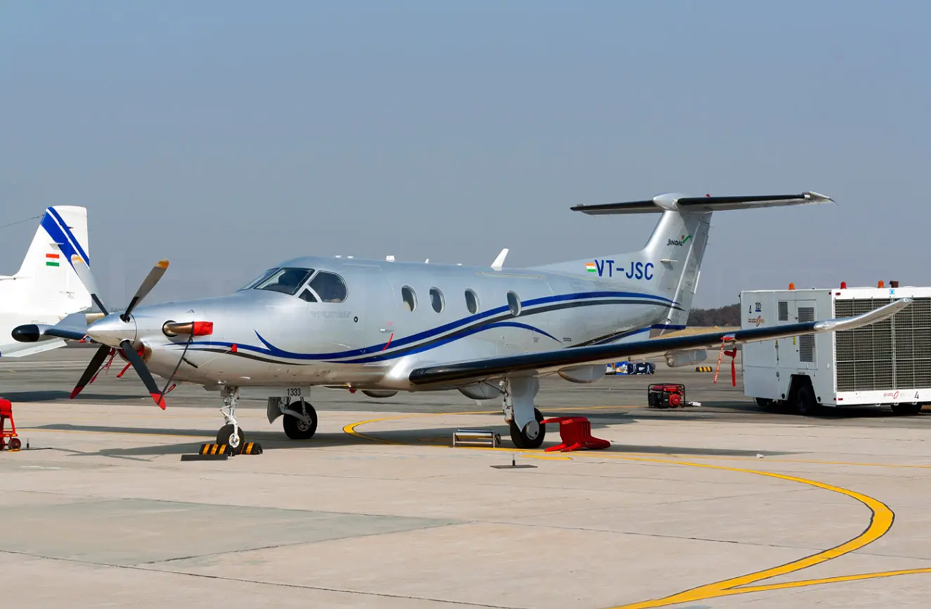 Pilatus PC-12/47 VT-JSC operated by India Fly Safe Aviation Ltd., exterior