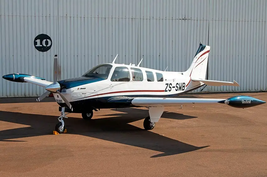 Beechcraft A36 Bonanza ZS-SWB operated by Absolute Aviation, exterior