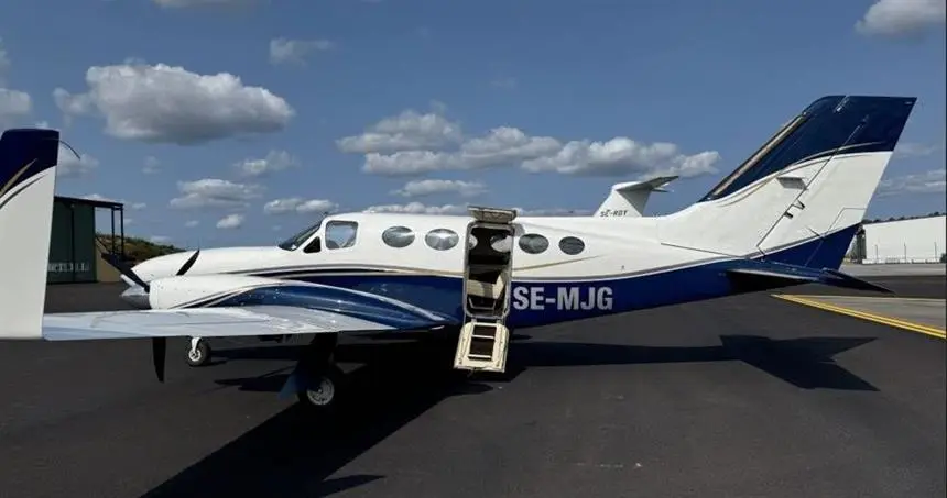 Cessna 414A SE-MJG operated by H-Bird Aviation Services AB, exterior