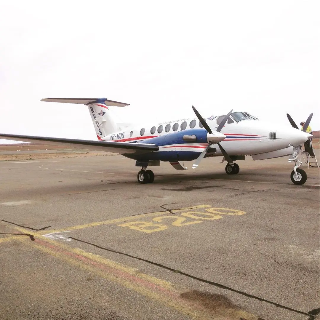 Beechcraft King Air 200 VH-MQD operated by Royal Flying Doctor Service, exterior
